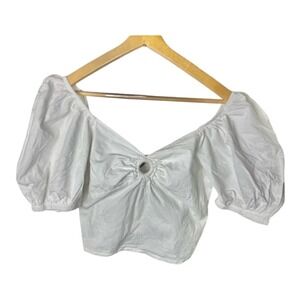 Sim‎ & Sam White Puff Sleeve Crop Top NWT Size M Cottagecore Blouse